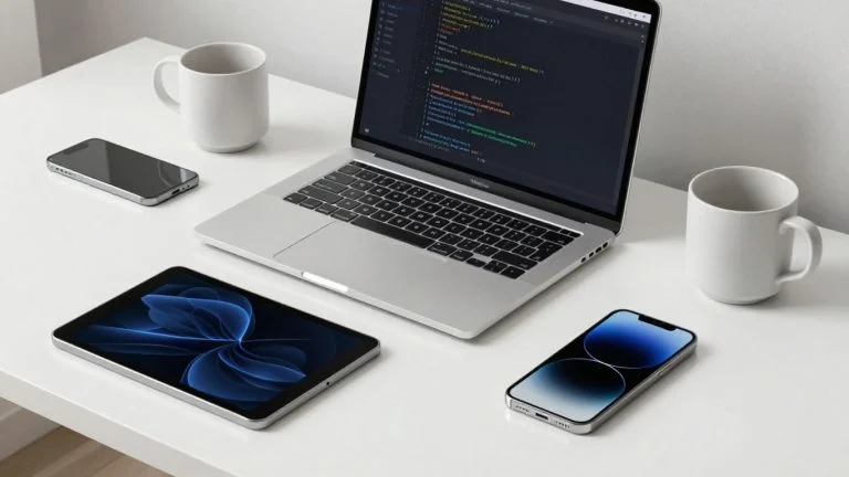Modern technology tools on a desk.