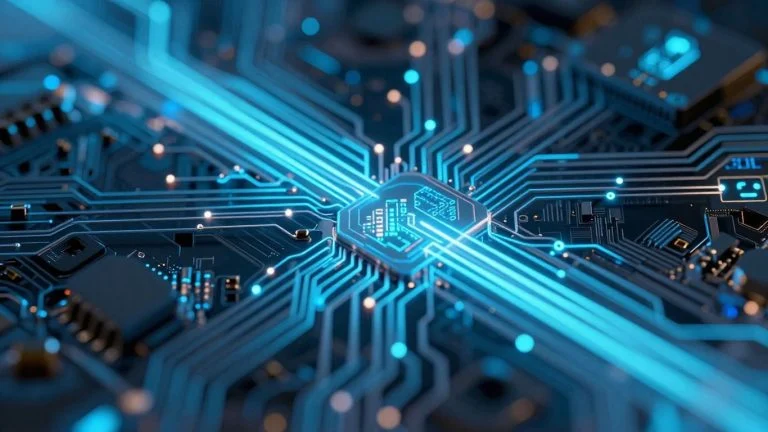 Advanced circuitry and glowing digital interfaces