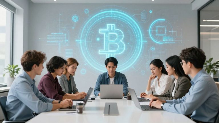 Team collaborating on blockchain business solutions