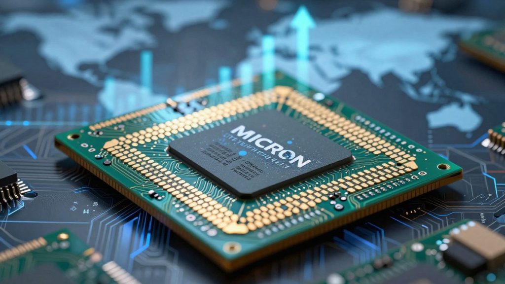 Micron Technology chip with abstract demand and shortage elements.
