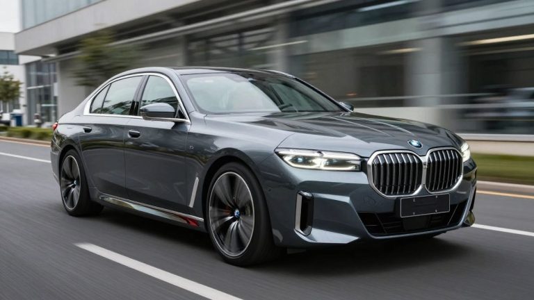 BMW i7 electric sedan in motion, advanced engineering.