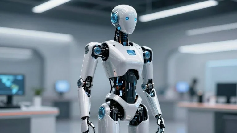 Humanoid robot in a competitive technological race.